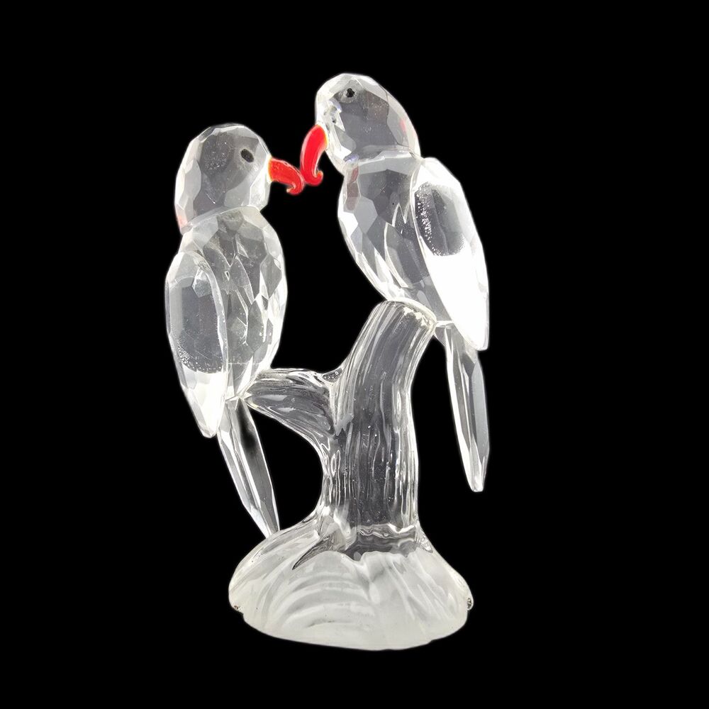 Crystal Glass Lovebirds Figurine Clear Cut Glass Bird Sculpture 4”